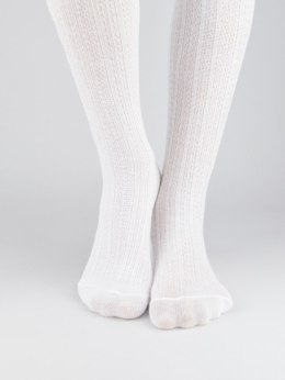 NOVITI RB009-G-01 Rajstopy bawełna żakard wzór prążki białe 68/74