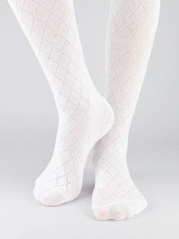 Rajstopy bawełna żakard wzór romby białe 80/86 NOVITI RB010-G-01
