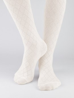 Rajstopy bawełna żakard wzór romby ecru 116/122 NOVITI RB010-G-02