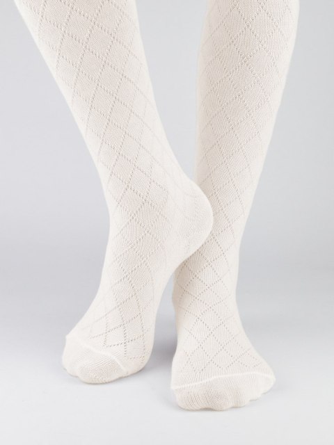 Rajstopy bawełna żakard wzór romby ecru 92/98 NOVITI RB010-G-02