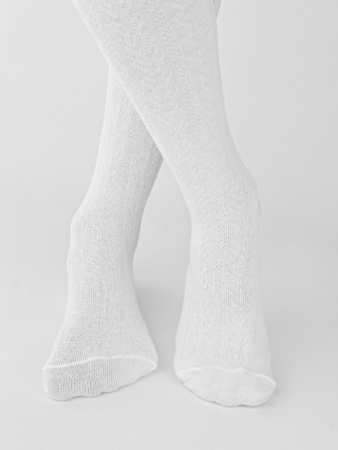 Rajstopy bawełna prążek jodełka biały 116/122 NOVITI RB012-G-01