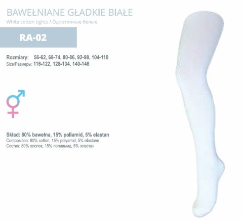 Rajstopy bawełniane gładkie białe 80/86 SCORPIO RA-02