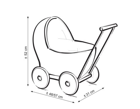 Wiklinowy wózek dla lalek pchacz biały z fioletową pościelką i miękką wyściółką CHIARA