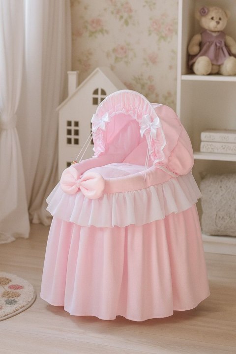 Wózek dla lalek - Kosz Mojżesza dla lalek z budką - różowy