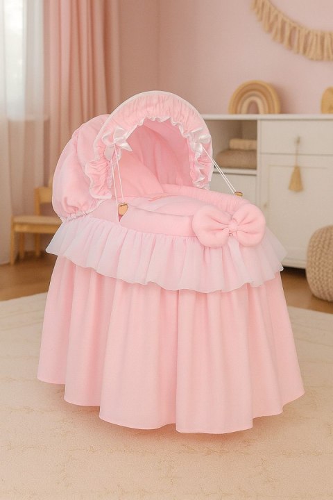 Wózek dla lalek - Kosz Mojżesza dla lalek z budką - różowy