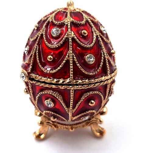 Ekskluzywna metalowa szkatułka z kryształkami - Jajo Fabergé - B0748-17 RD