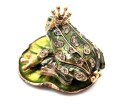 Ekskluzywne, bogato zdobione metalowe pudełeczko z kryształami - Żabka - B0746-54