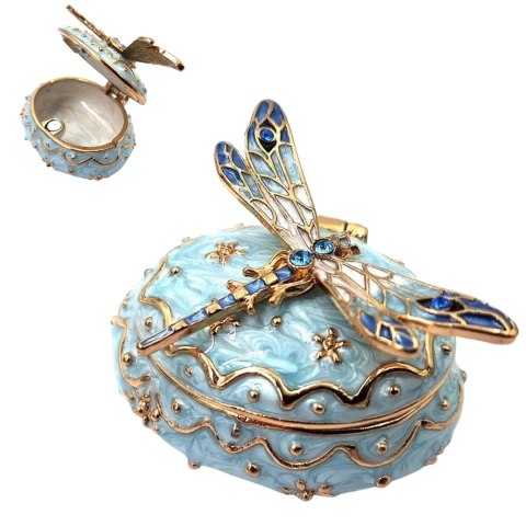 Metalowe pudełeczko prezentowe z kryształkami - szkatułka na biżuterię Ważka - B0780-06