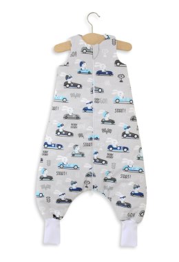 Śpiworek dla dzieci z nogawkami bawełniany ocieplany L 9-24 mcy TOG 2.5 - zające w autkach szare