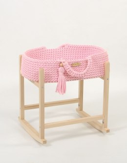 Kosz Mojżesza BOHO bawełniany nosidełko dla lalek z drewnianą kołyską - różowy