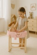 Kosz Mojżesza BOHO bawełniany nosidełko dla lalek z drewnianą kołyską - różowy