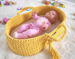 Kosz Mojżesza BOHO bawełniany nosidełko dla lalek z drewnianą kołyską - żółty