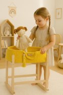 Kosz Mojżesza BOHO bawełniany nosidełko dla lalek z drewnianą kołyską - żółty