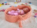 Kosz Mojżesza BOHO bawełniany nosidełko dla lalek z drewnianą kołyską - brzoskwinia