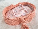 Kosz Mojżesza BOHO bawełniany nosidełko dla lalek z drewnianą kołyską - brzoskwinia