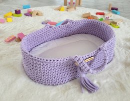 Kosz Mojżesza BOHO bawełniany nosidełko dla lalek z drewnianą kołyską - fioletowy