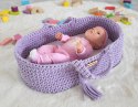 Kosz Mojżesza BOHO bawełniany nosidełko dla lalek z drewnianą kołyską - fioletowy