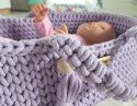 Kosz Mojżesza BOHO bawełniany nosidełko dla lalek z drewnianą kołyską - fioletowy