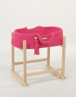 Kosz Mojżesza BOHO bawełniany nosidełko dla lalek z drewnianą kołyską - fuksja