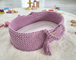 Kosz Mojżesza BOHO bawełniany nosidełko dla lalek z drewnianą kołyską - lawenda