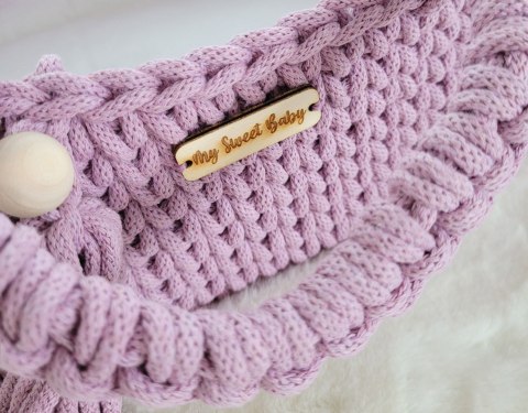 Kosz Mojżesza BOHO bawełniany nosidełko dla lalek z drewnianą kołyską - lawenda