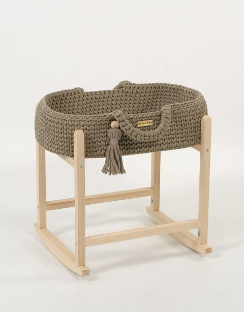 Kosz Mojżesza BOHO bawełniany nosidełko dla lalek z drewnianą kołyską - mocca