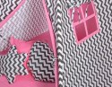 Namiot TIPI dla dzieci + mata + poduszki + zawieszki pióra - Chevron czarny/ciemny róż