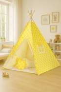 Namiot TIPI dla dzieci + mata + poduszki + zawieszki pióra - Maroko żółte
