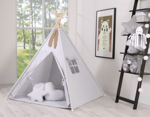 Namiot Tipi dla dzieci + zawieszki pióra - szary