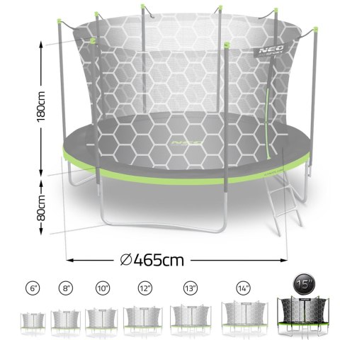 TRAMPOLINA OGRODOWA ROZMIAR 465 CM Z SIATKĄ WEWNĘTRZNĄ I DRABINKĄ TRAMPOLINA OGRODOWA ROZMIAR 465 CM Z SIATKĄ WEWNĘTRZNĄ I DRABINKĄ