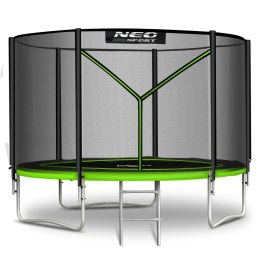 TRAMPOLINA OGRODOWA CZARNO/ZIELONA ROZMIAR 312 CM Z SIATKĄ ZEWNĘTRZNĄ I DRABINKĄ