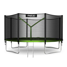 TRAMPOLINA OGROWA CZARNO/ZIELONA ROZMIAR 374 CM Z SIATKĄ ZEWNĘTRZNĄ I DRABINKĄ