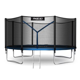 TRAMPOLINA OGRODOWA CZARNO/NIEBIESKA ROZMIAR404 CM Z SIATKĄ ZEWNĘTRZNĄ I DRABINKĄ