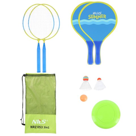 NRZ053 3W1 / ZESTAW DO BADMINTONA 2 RAKIETY + 2 RAKIETY NA PLAŻĘ + LOTKI + FRISBEE JUNIOR NILS NILS NRZ053 3W1 / ZESTAW DO BADMINTONA 2 RAKIETY + 2 RAKIETY NA PLAŻĘ + LOTKI + FRISBEE JUNIOR NILS NILS