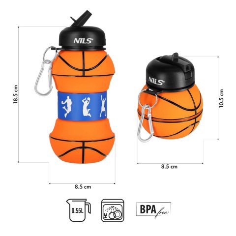 NC4104 KUBEK SILIKONOWY SKŁADANY 550ML BASKETBALL NILS NILS NC4104 KUBEK SILIKONOWY SKŁADANY 550ML BASKETBALL NILS NILS