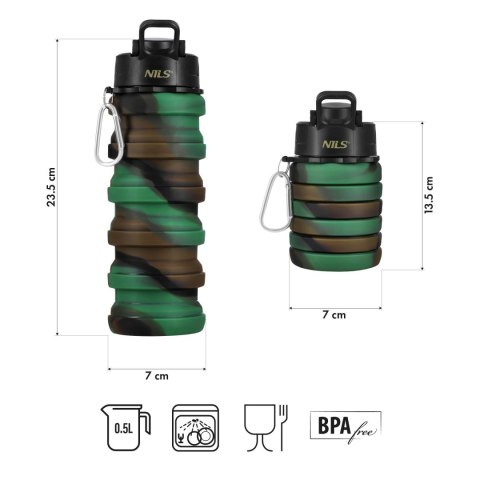 NC4106 BIDON SILIKONOWY SKŁADANY 500ML ZIELONY NILS NILS NC4106 BIDON SILIKONOWY SKŁADANY 500ML ZIELONY NILS NILS