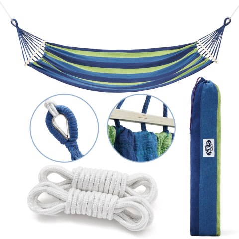NC9001 NIEBIESKI HAMAK Z DREWNIANĄ BELKĄ 70CM I METALOWYM UCHWYTEM NILS CAMP NILS NC9001 NIEBIESKI HAMAK Z DREWNIANĄ BELKĄ 70CM I METALOWYM UCHWYTEM NILS CAMP NILS