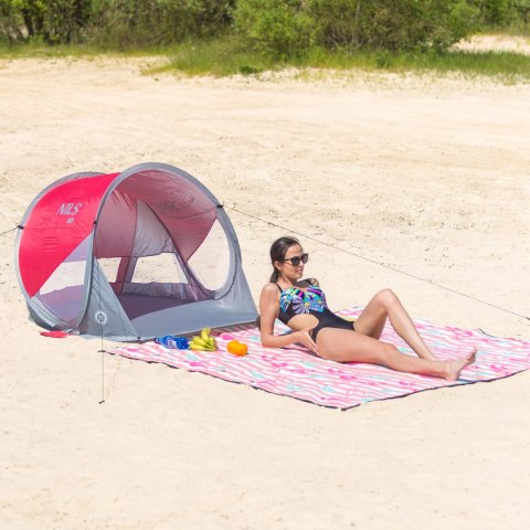 NC3142 CZERWONO-SZARY NAMIOT PLAŻOWY SAMOROZKŁADAJĄCY PODŁOGA NILS CAMP NILS NC3142 CZERWONO-SZARY NAMIOT PLAŻOWY SAMOROZKŁADAJĄCY PODŁOGA NILS CAMP NILS