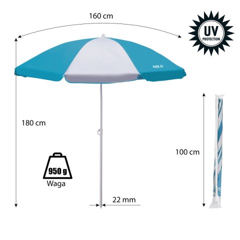 NC7813 TURKUSOWY PARASOL PLAŻOWY 180 CM NILS NILS NC7813 TURKUSOWY PARASOL PLAŻOWY 180 CM NILS NILS