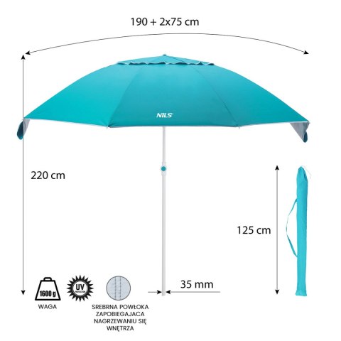 NC7822 TURKUSOWY PARASOL PLAŻOWY XL 220 CM NILS NILS NC7822 TURKUSOWY PARASOL PLAŻOWY XL 220 CM NILS NILS