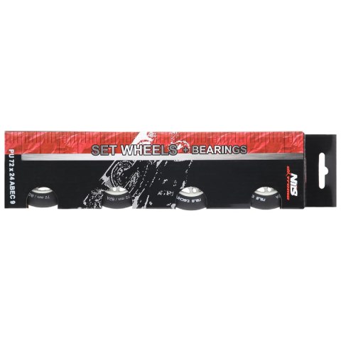 PU 76x24 82A CZARNE MATOWE (4 szt.) + ABEC-9 (8 szt.) ZESTAW NILS EXTREME NILS EXTREME PU 76x24 82A CZARNE MATOWE (4 szt.) + ABEC-9 (8 szt.) ZESTAW NILS EXTREME NILS EXTREME