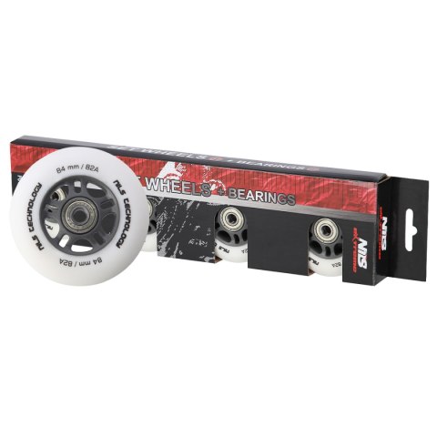 PU 84x24 82A BIAŁE MATOWE (4 szt.) + ABEC-9 CHROME (8 szt.) ZESTAW NILS EXTREME NILS EXTREME PU 84x24 82A BIAŁE MATOWE (4 szt.) + ABEC-9 CHROME (8 szt.) ZESTAW NILS EXTREME NILS EXTREME
