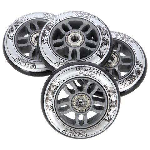 PU 90x24 82A CZARNE (4 szt.) + ABEC-9 CHROME (8 szt.) ZESTAW NILS EXTREME NILS EXTREME PU 90x24 82A CZARNE (4 szt.) + ABEC-9 CHROME (8 szt.) ZESTAW NILS EXTREME NILS EXTREME