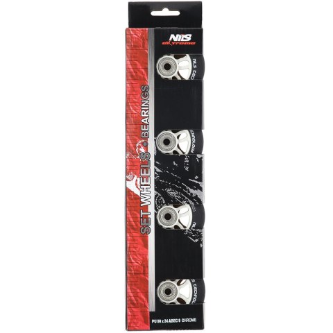 PU 90x24 82A CZARNE MATOWE (4 szt.) + ABEC-9 CHROME (8 szt.) ZESTAW NILS EXTREME NILS EXTREME PU 90x24 82A CZARNE MATOWE (4 szt.) + ABEC-9 CHROME (8 szt.) ZESTAW NILS EXTREME NILS EXTREME