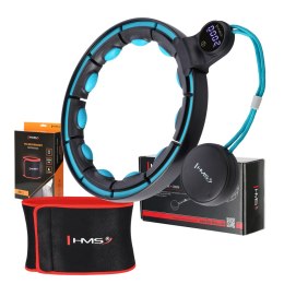 ZESTAW HULA HOP MAGNETYCZNY BLACK/TURQUOISE HHM17 Z LICZNIKIEM HMS + PAS WYSZCZUPLAJĄCY BR163 RED HMS