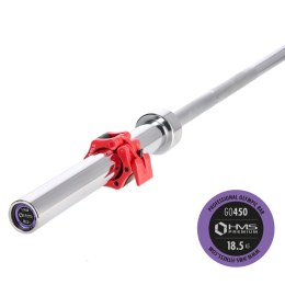 GO450 (+ ZG1000R) GRYF OLIMPIJSKI 18.5KG 2200MM HMS Z ZACISKAMI LOCK JAW RED HMS PREMIUM