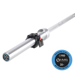 GO900 GRYF OLIMPIJSKI 20KG 2200MM HMS PREMIUM + ZG1500 SILVER ZACISKI LOCK JAW (2 szt) HMS PREMIUM