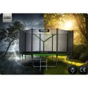 TRAMPOLINA OGROWA CZARNO/ZIELONA ROZMIAR 374 CM Z SIATKĄ ZEWNĘTRZNĄ I DRABINKĄ