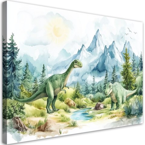 Obraz dla chłopca, Dinozaury Prehistoryczne Gady Pejzaż Zielony - 90x60 Obraz dla chłopca, Dinozaury Prehistoryczne Gady Pejzaż Zielony - 90x60