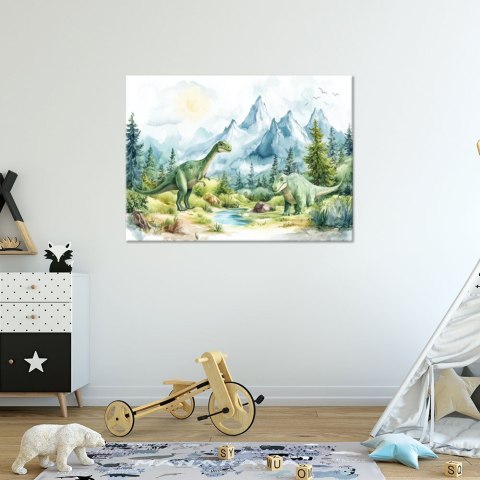 Obraz dla chłopca, Dinozaury Prehistoryczne Gady Pejzaż Zielony - 90x60 Obraz dla chłopca, Dinozaury Prehistoryczne Gady Pejzaż Zielony - 90x60